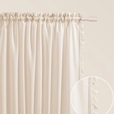 Image of ROOM99 Lara Curtain with Ruffle Tape, 140 x 250 cm, Width Height Blackout Sliding Curtains, Decorative Modern for Living Room, Bedroom, Light Cream