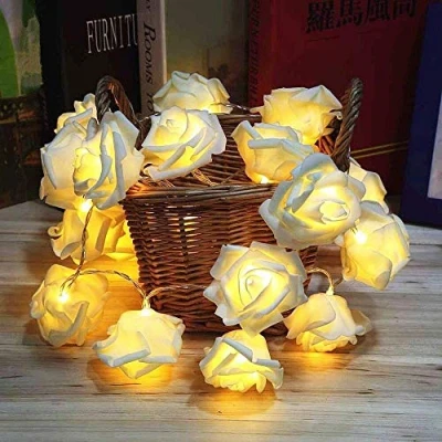 Image of Runaup LED Rose Flower String Lights, 20 Warm White Battery Powered Fairy Lights Decorative for Birthday Party Wedding Festival