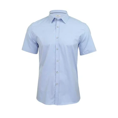 Image of Xact Mens Short Sleeved Poplin Stretch Shirt Slim Fit (Sky Blue) L