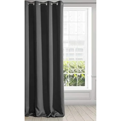 Image of Eurofirany LOGAN Extra Long Blackout Curtain 1 Unit Eyelets, Light blocking Room Darkening Bedroom Living Room, W53 x L98, Black