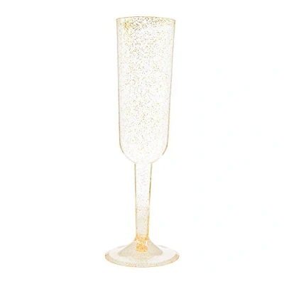 Image of Elegant Gold Glitter Plastic Champagne Flutes Ideal for Parties &amp; Events 4ct