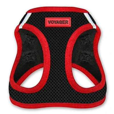 Image of Voyager Step In Air Dog Harness All Weather Mesh, Reflective, No Pull for Small, Medium Dogs, Cats Secure with Hook &amp; Loop Fastener, Buckle, Double D Rings Red Trim, M