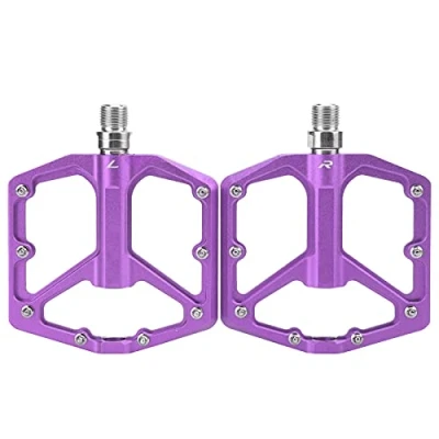 Image of Keenso Flat Bicycle Pedals, 1 Pair Aluminium Alloy Mountain Bike Pedals Non‑slip Road Platform Cycling Accessories(purple) Bicycles and spare parts