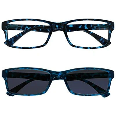 Image of OPULIZE Blue Tortoiseshell Readers With UV400 Reading Sunglasses Value Twin Pack Mens Womens RS92 3 +2.50