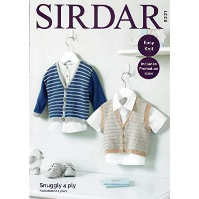 Image of Sirdar Snuggly 4 ply Knitting Pattern 5221 Cardigan &amp; Waistcoat