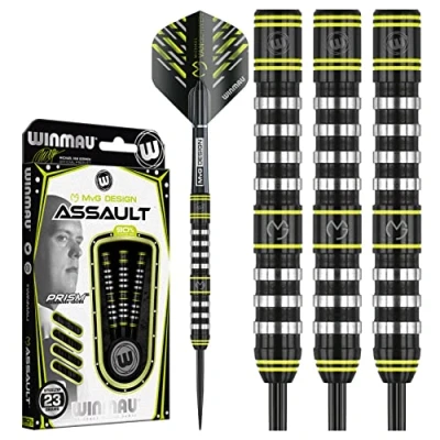 Image of WINMAU Michael Van Gerwen MvG Assault 23 gram Tungsten Darts Set with Flights and Stems (Shafts)