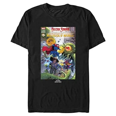 Image of Marvel Doctor Strange in The Multiverse of Madness Modern Comic Cover Organic Short Sleeve T Shirt, Black, L