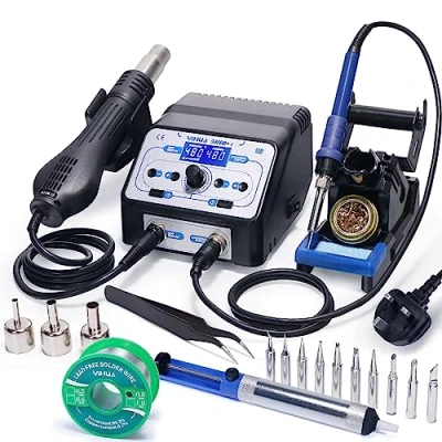 Image of YIHUA 938BD+ I Soldering Iron Station &amp; Hot Air Rework 2 in 1 w Adjustable Temperature Calibration Start/Stop Sleep Mode LCD Display for DIY UK Plug