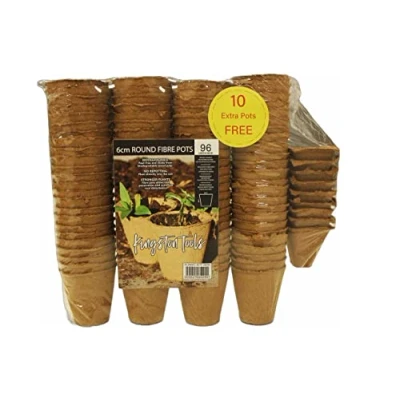 Image of Kingston Tools Promo Pack 96x 6cm Round Biodegradable Peat Free Fibre Pots + 10x 5cm Square Cells for Seed Germination and Seedling