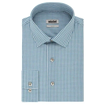Image of UNLISTED Men&#039;s Slim Fit Check Spread Collar Dress Shirt, Lagoon, 17&quot; 17.5&quot; Neck 32&quot; 33&quot; Sleeve