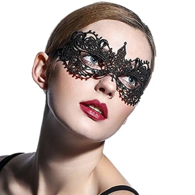 Image of Jevenis Luxury Sexy Lace EyeMask For Halloween Masquerade Party Costume Mask Women (New Black)
