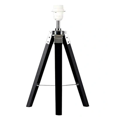 Image of Modern Black Wood and Silver Chrome Tripod Table Lamp Base