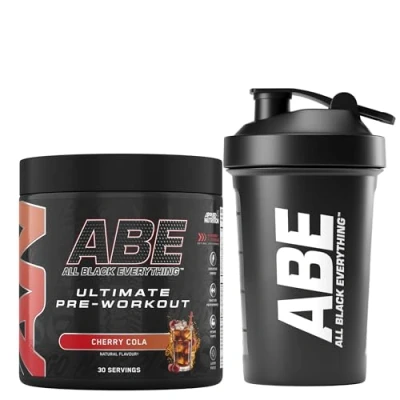 Image of Applied Nutrition Bundle ABE Pre Workout 375g + Black Shaker 400ml All Everything Powder, Energy Drink, Physical Performance, Creatine, Beta Alanine, Caffeine (Cherry Cola)