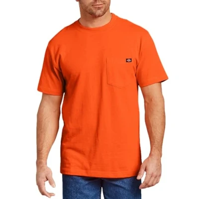 Image of Dickies Men&#039;s Heavyweight Crew Neck Short Sleeve Tee T Shirt, Bright Orange, Medium