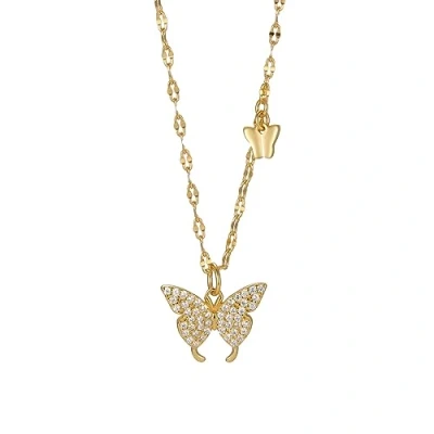 Image of Cubahop Double Layer Butterfly Pendant Rhinestone Choker Necklaces Collar Necklace Chain Jewelry for Women and Girls (Gold)