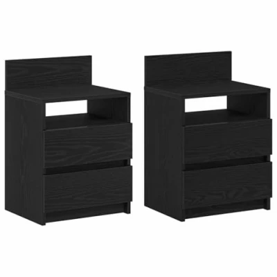 Image of vidaXL Bedside Cabinets/Nightstands 2 Pcs Black, Engineered Wood, Bedroom Essentials with Drawers and Storage Compartments, Modern Style 40x33x60 cm