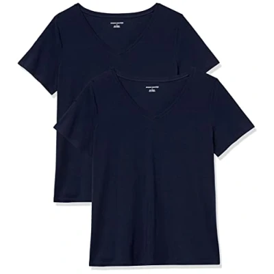 Image of Amazon Essentials Women&#039;s Plus Size Short Sleeve V Neck T Shirt, Pack of 2, Navy, 4XL