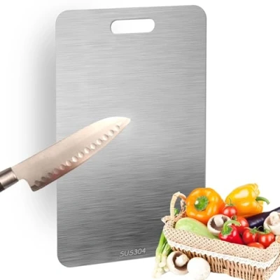 Image of Titanium Cutting Board, Chopping 304 Stainless Steel Double Sided Board for Meat, Bread, Vegetables, Fruit (23 cm x 34 cm)