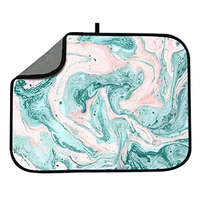 Image of JOSGACRS Green and Pink Marble Dish Drying Mat Absorbent Reversible Kitchen Countertop Heat Resistant Pad Drainer Mats for Counter 18x24 inch