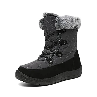 Image of JSWEI Winter Boots for Women Insulated Comfortable Memory Foam Fur Snow Waterproof Cold Weather Size Grey UK 5