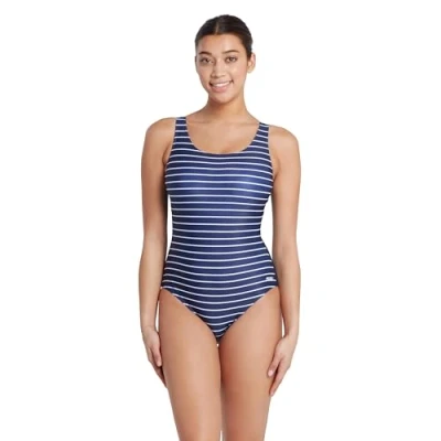Image of Zoggs Women&#039;s Yarra Scoopback One Piece Swimsuit, Navy/White, 14