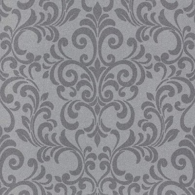 Image of Muriva Lipsy London Luxe Damask Wallpaper Luxury Glitter Textured Vinyl 10m Roll Charcoal 144804