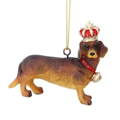 Image of Gisela Graham Resin Daxie Dachshund with Crown Hanging Christmas Tree Decoration Ornament Bauble