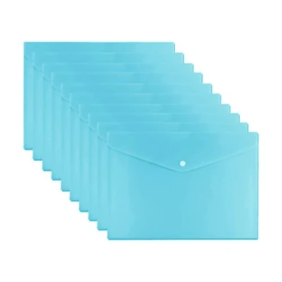 Image of 10 Pcs A5 Pastel Blue Colour Plastic Wallets Folder Documents Files Holder with Press Stud Button Polypropylene Document Clear Wallet Envelope