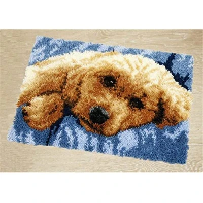 Image of VIONNPPT Cartoon Dog Latch Hook Rug for Yourself DIY Embroidery Cushion Rug, Unfinished Crochet Set with Pre Print, Kits Children Adults (Teddy, 50 cm x 38 cm)