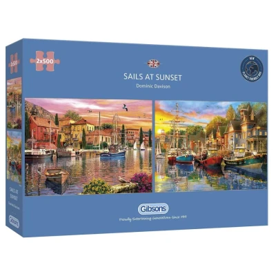 Image of Sails at Sunset 2 x 500 Piece Jigsaw Puzzles Multi Box Sustainable Puzzle for Adults Premium 100% Recycled Board Great Gift Gibsons Games