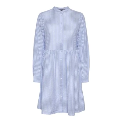 Image of PIECES Women&#039;s Pcsally Ls Dress Noos, Hydrangea/Stripes: Cloud Dancer, S