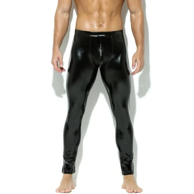 Image of Bodywear4you Men&#039;s Leather Leggings in Patent Latex Look Faux Tight Trousers Meggings Wetlook Pants, black, M