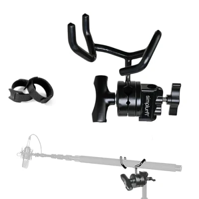 Image of Simplurfi Microphone Boom Pole Mounting Kit with Cradle and 2.5 inch Grip Head Sturdy Metal Holder for C Stands Mic Audio Recording Boompole Support black