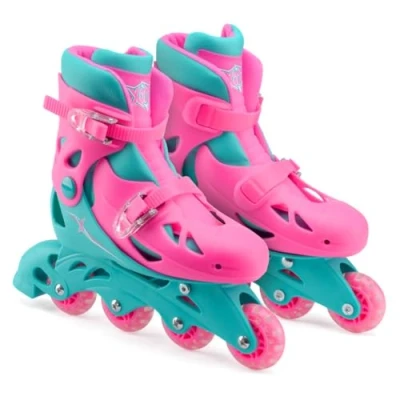 Image of Xootz Inline Roller Skates for Kids &amp; Beginners, Adjustable 4 Wheel Skates, Durable Safe Lock Straps, Multiple Colours