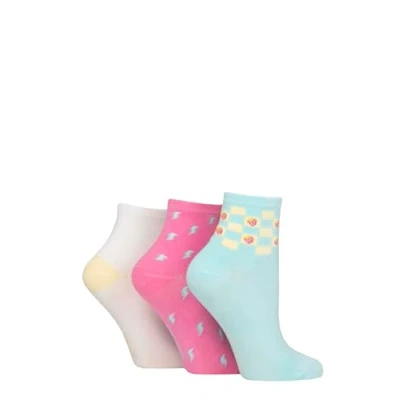 Image of SockShop Ladies Patterned Bamboo Ankle Socks Pack of 3 (UK, Numeric, 4, 8, Regular, Aqua)