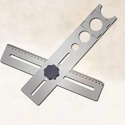Image of POWERTOOL Measuring Multifunctional Tool, 1pc Stainless Steel Hole Locator Adjustable Multi Angle Ruler Universal Wall Marking Tool for Ceramic Cutting