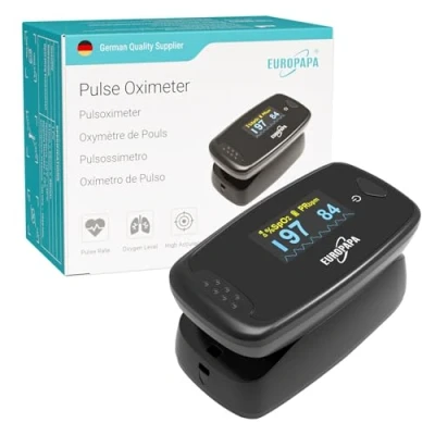 Image of EUROPAPA® Pulse Oximeter Finger Ideal for Quick Measurement of Oxygen Saturation (SpO2) Simple Monitor Adults OLED Display (Black)