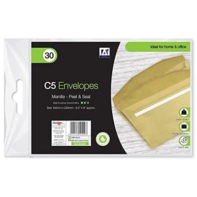 Image of C5 Envelopes Manilla Pack of 30 Peel and Seal, Size 162mm x 229mm