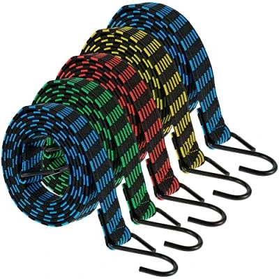 Image of Bungee Cords, 5 Pack 2M Adjustable Elastic Cords with Hooks Weatherproof &amp; UV Resistant Straps For Securing Tarps, Luggage, Tents, Bikes, Garden Furniture, Wheelie Bin Lid Covers