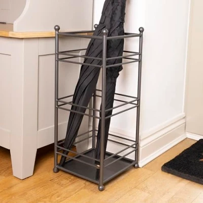 Image of Charnwood Iron Umbrella Stand with Drainage Hole Space Saving Inside/Outside Use 2.04kg Dark Grey Contemporary Freestanding H58 x L25 D25cm