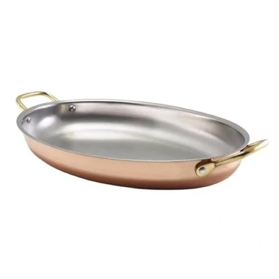 Image of Genware Copper Plated Oval Dish 34 x 9inch / 23cm Pack of 3 Table Presentation, Tableware