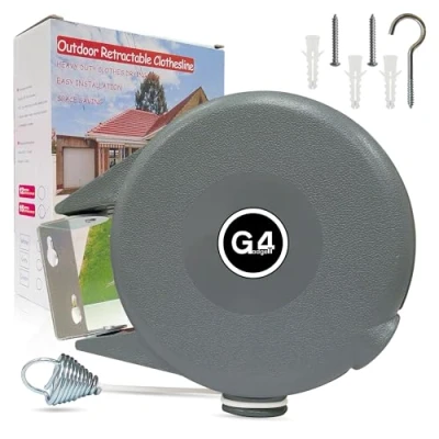 Image of G4GADGET Outdoor Retractable Clothes Line 15m Heavy Duty Washing with Pins, Space Saving Wall Mounted Dryer for Indoor &amp; Use