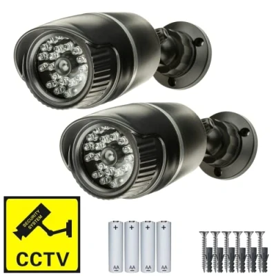 Image of Defender Decoy CCTV Camera 25 RED LEDs Fake Outdoor Security Dummy + FREE Sign Batteries Included (2 x Pack)