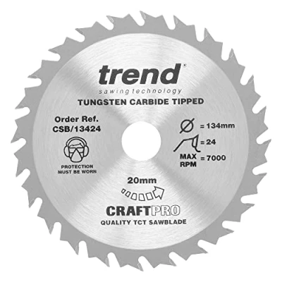 Image of Trend Wood Circular Saw Blade, 134mm Diameter, 20mm Bore, 24 Teeth, TCT, 2mm Kerf, +15 Hook, CSB/13424