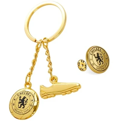 Image of Chelsea F.C. Keyring and Pin Badge Gift Set, Supporters Gear Gifts
