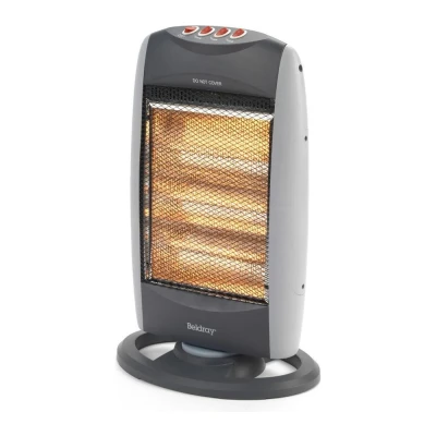 Image of Beldray Portable Electric Heater 3 Settings, Over Heat Protection, Silent Operation, Wide Angle Oscillation, Carry Handle, Compact, 31 x 10 51.5cm, Replaceable Halogen, 1200W, Grey, Single