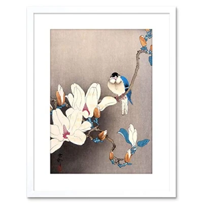 Image of Wee Blue Coo PAINTING JAPAN OHARA KOSON BIRD FLOWER FRAMED PRINT F97X4215