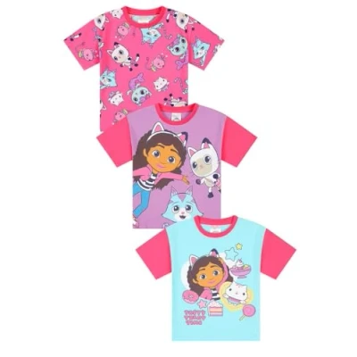 Image of Gabby&#039;s Dollhouse 3 Pack Girls T Shirts Kids Multipack (7 8 Years) Pink