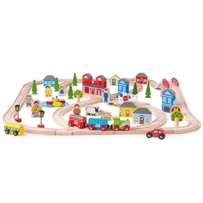 Image of Bigjigs Rail Town and Country Train Set Wooden Railway Playset
