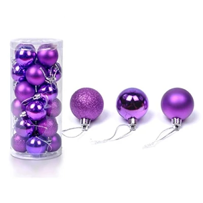 Image of 24 Pcs Christmas Baubles Tree Plain Glitter Xmas Ornament Ball Decoration 3cm Purple